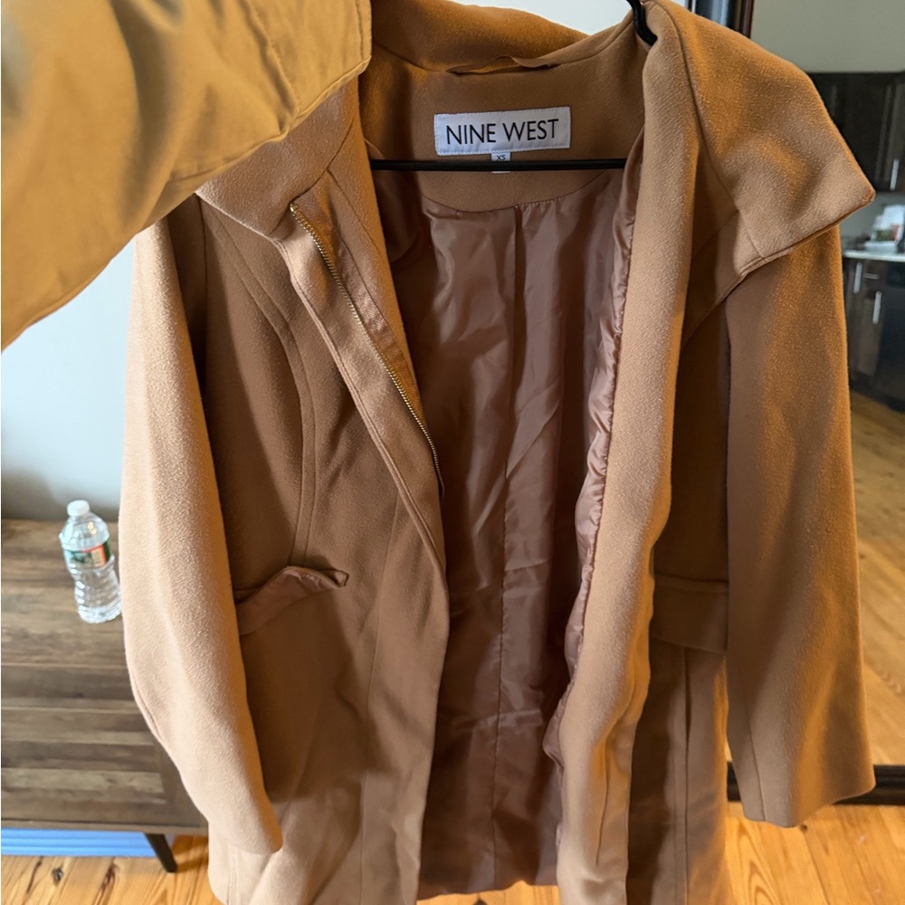 Nine West Tan Hooded Wool-Blend Coat